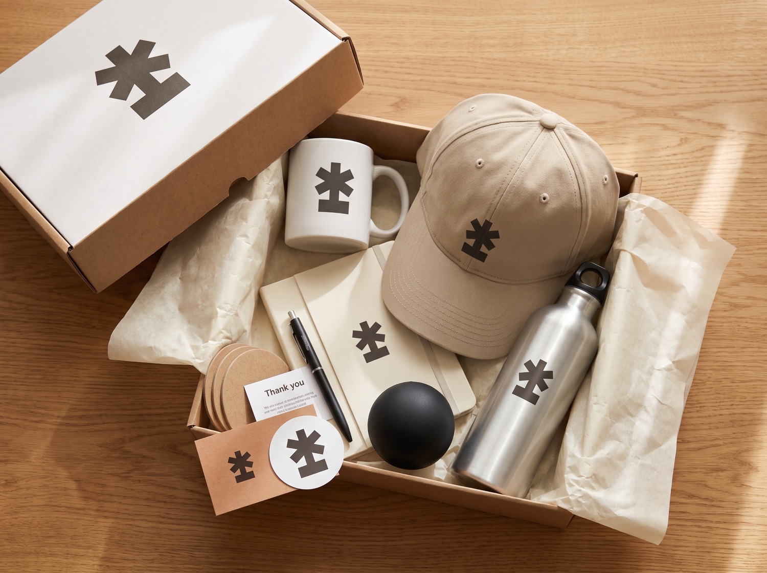 Welcome pack personalizado abierto sobre una mesa